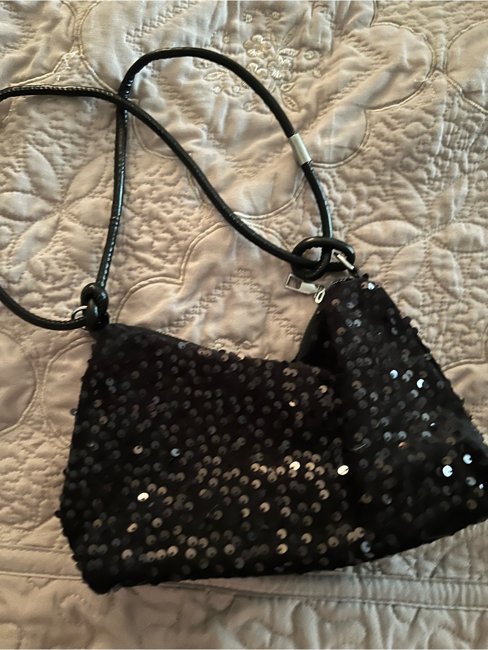 Black Sequin Shoulder Bag - Women